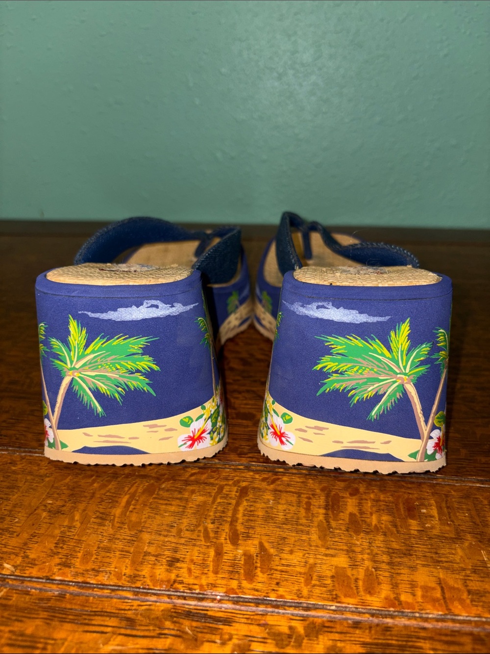 Skechers Somethin’ else Y2K Navy Tropical Platform Wedge Flip Flops - Picture 3 of 6